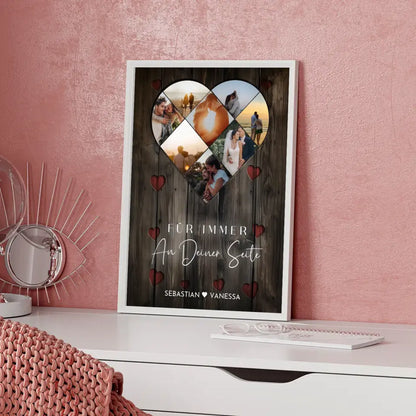 Personalisiertes Poster Paar Herz aus Fotos Eigenes Design Braun Mit 8 Fotos & Namen & Spruch wählbar