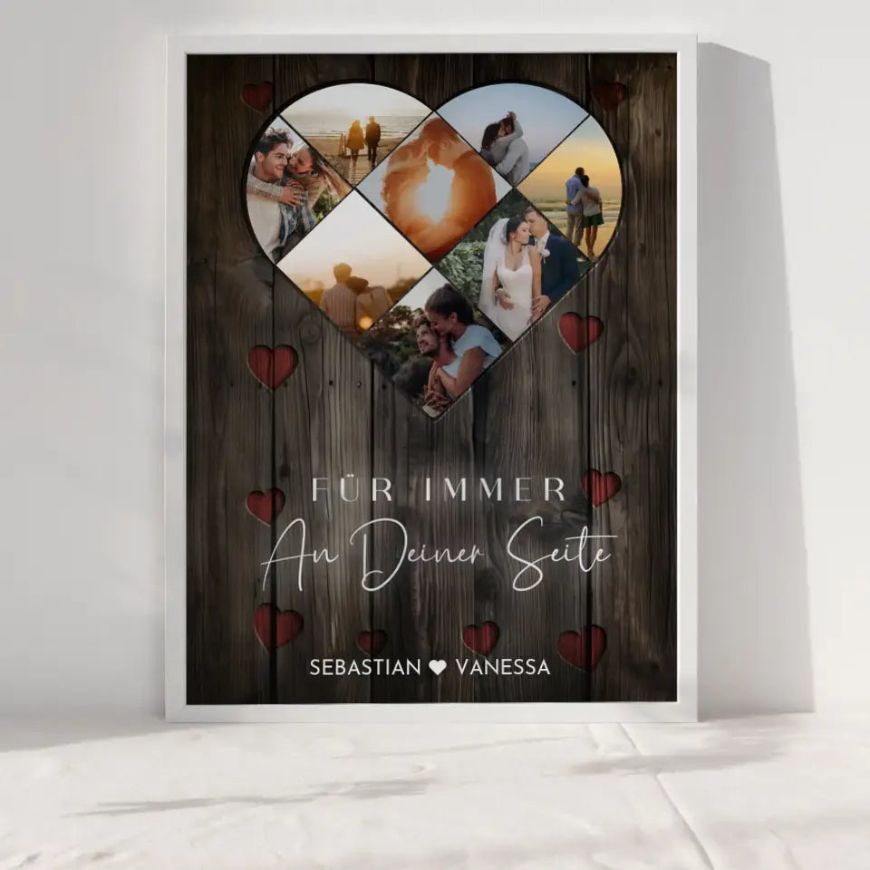 Personalisiertes Poster Paar Herz aus Fotos Eigenes Design Braun Mit 8 Fotos & Namen & Spruch wählbar