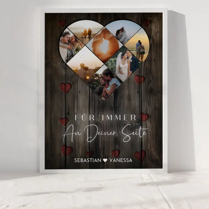 Personalisiertes Poster Paar Herz aus Fotos Eigenes Design Braun Mit 8 Fotos & Namen & Spruch wählbar