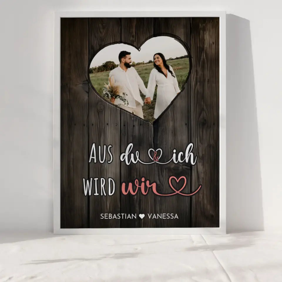 Personalisiertes Poster Paar Herz Poster Eigenes Design Braun Mit Foto & Namen Spruch wählbar