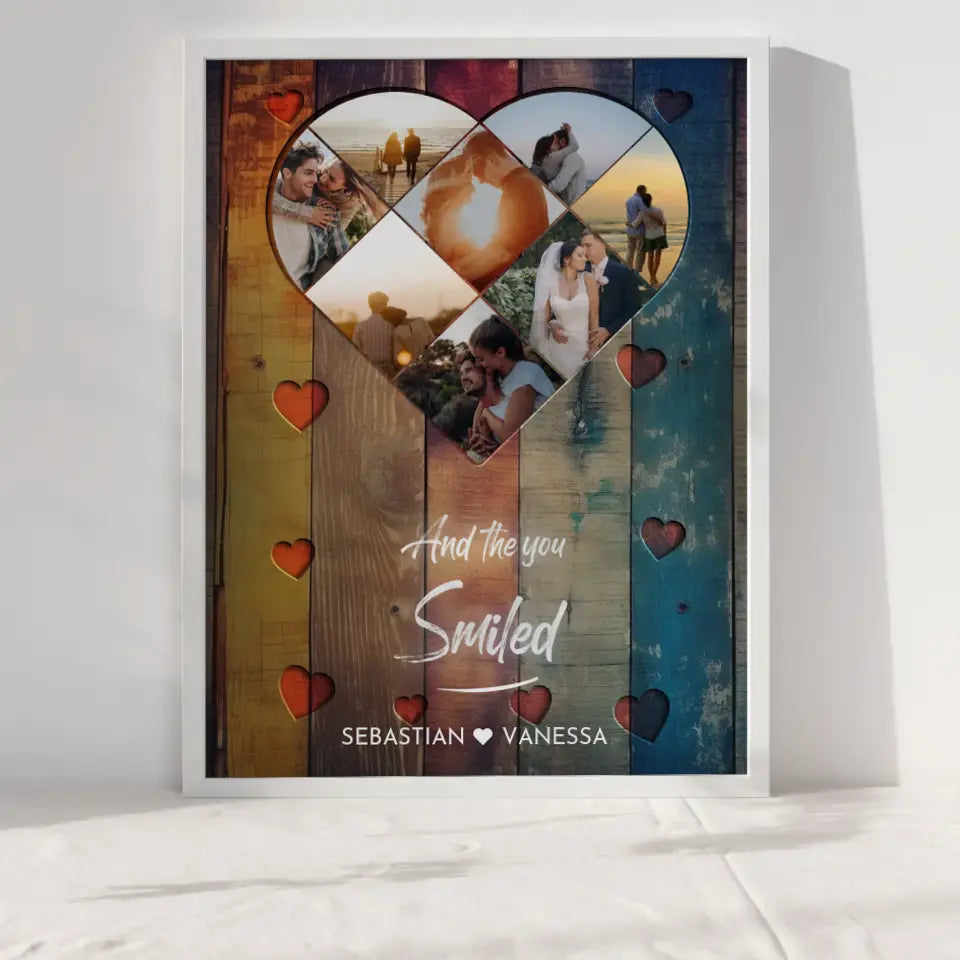 Personalisiertes Poster Paar Herz aus Fotos Eigenes Design Bunt Mit 8 Fotos & Namen & Spruch wählbar