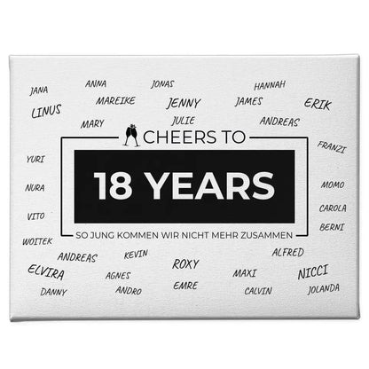 Leinwand personalisiert Cheers To 18 Geburtstag Mit Unterschriften