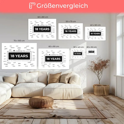 Leinwand personalisiert Cheers To 18 Geburtstag Mit Unterschriften