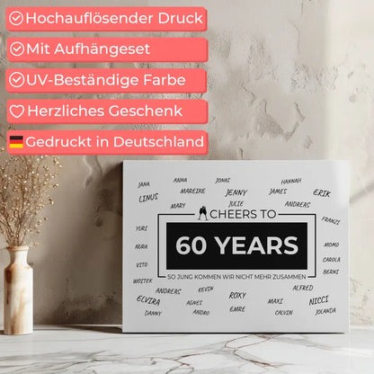 Leinwand Geschenk Cheers To 60 Geburtstag Für Unterschriften oder Namen