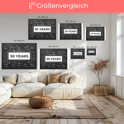 Leinwand als Geschenkidee Cheers To 30 Geburtstag Mit Unterschriften