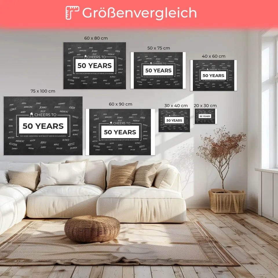 Geschenk Leinwand personalisiert Cheers To 50 Geburtstag mit Namen