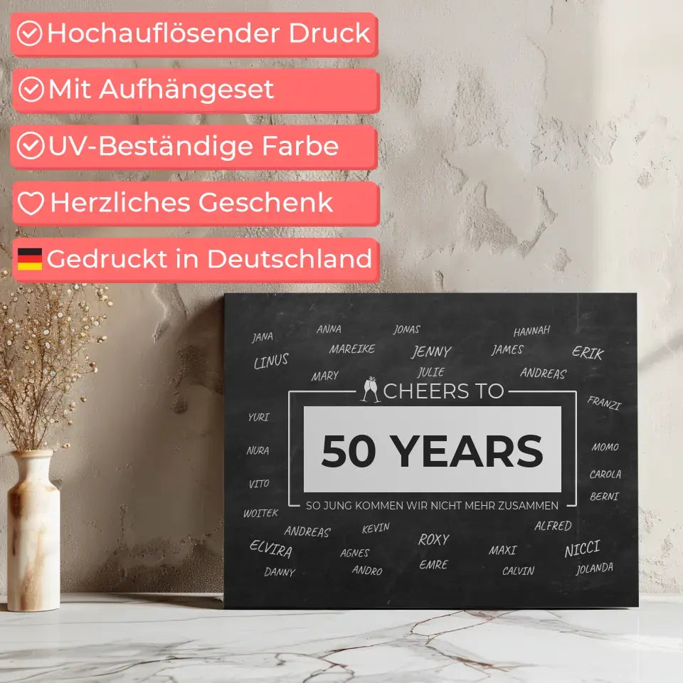 Geschenk Leinwand personalisiert Cheers To 50 Geburtstag mit Namen