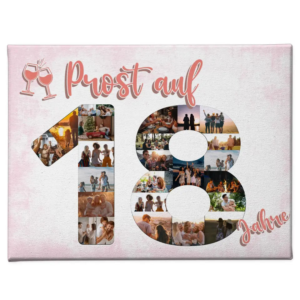 Leinwand personalisiert Prost Auf 18 Geburtstag Für Frauen Sekt Rosa 1