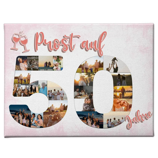 Leinwand Geschenk personalisiert Prost Auf 50 Geburtstag Für Frauen Sekt Rosa 1