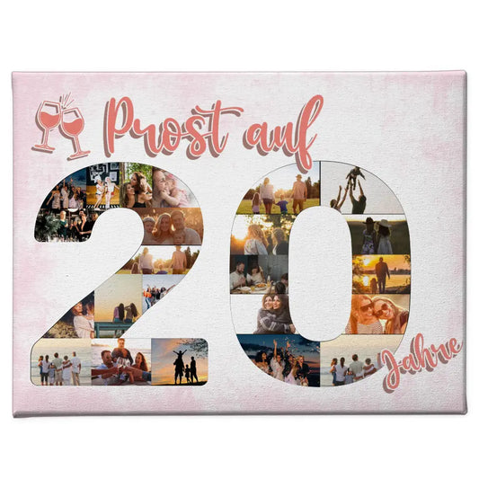 Personalisierte Leinwand Prost Auf 20 Geburtstag Für Frauen Sekt Rosa 1
