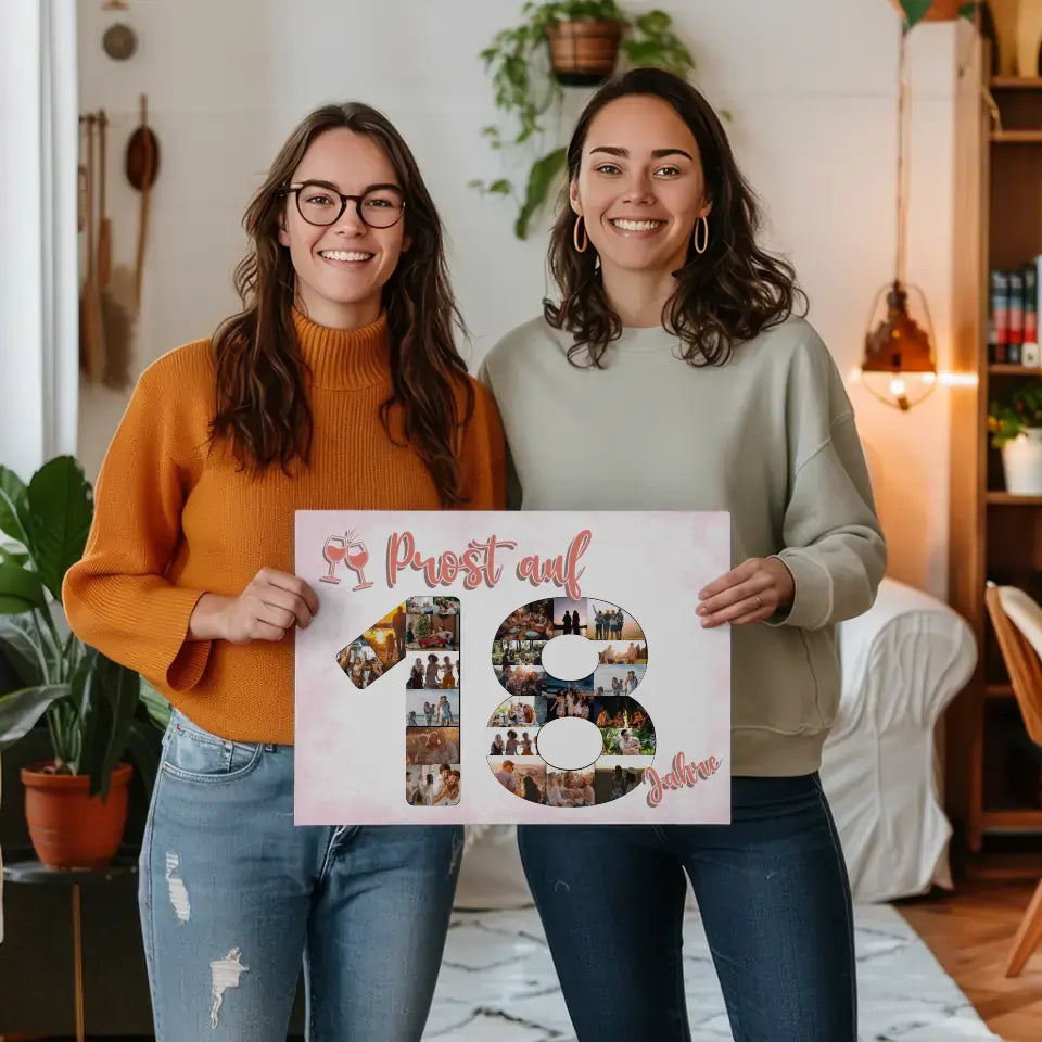 Leinwand personalisiert Prost Auf 18 Geburtstag Für Frauen Sekt Rosa 2