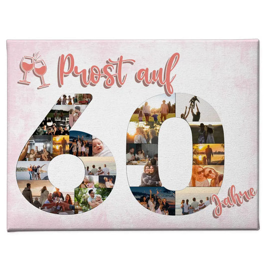 Leinwand Geschenk zum Prost Auf 60 Geburtstag Für Frauen Sekt Rosa 1