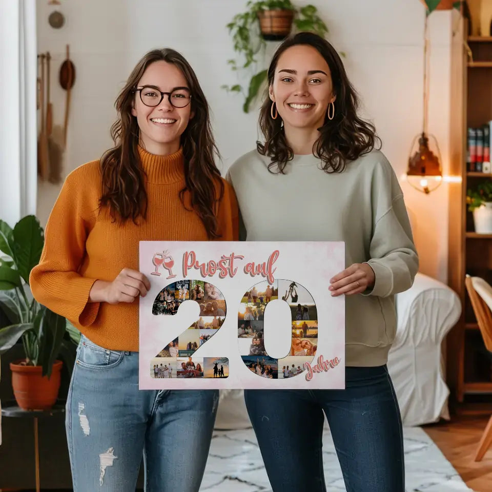 Personalisierte Leinwand Prost Auf 20 Geburtstag Für Frauen Sekt Rosa