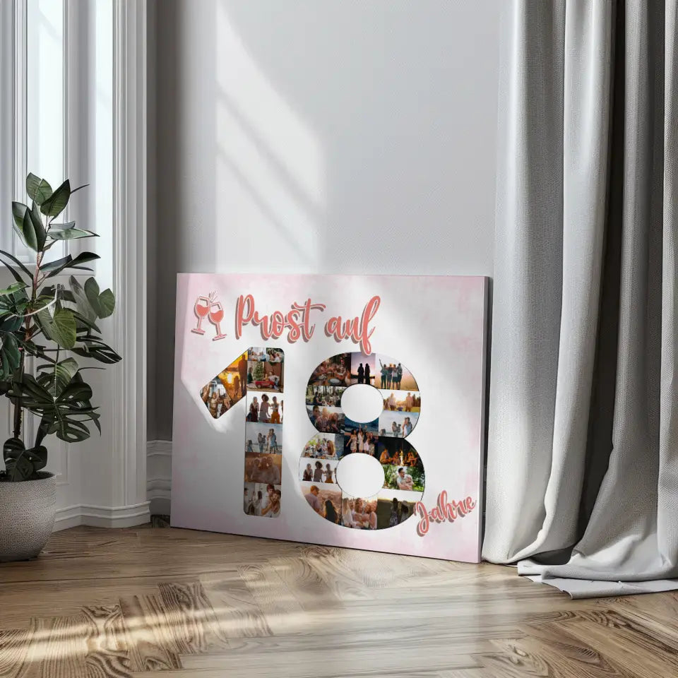 Leinwand personalisiert Prost Auf 18 Geburtstag Für Frauen Sekt Rosa 3
