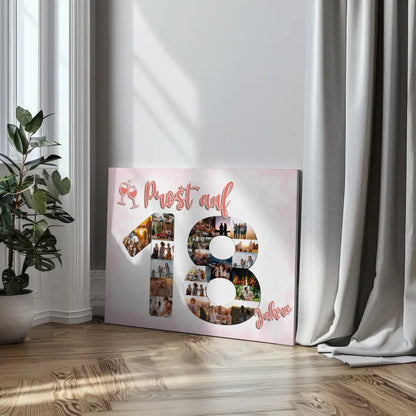 Leinwand personalisiert Prost Auf 18 Geburtstag Für Frauen Sekt Rosa 3