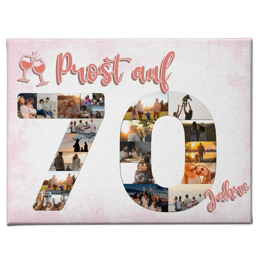 Eigenes Design Leinwand Prost Auf 70 Geburtstag Für Frauen Sekt Rosa 1