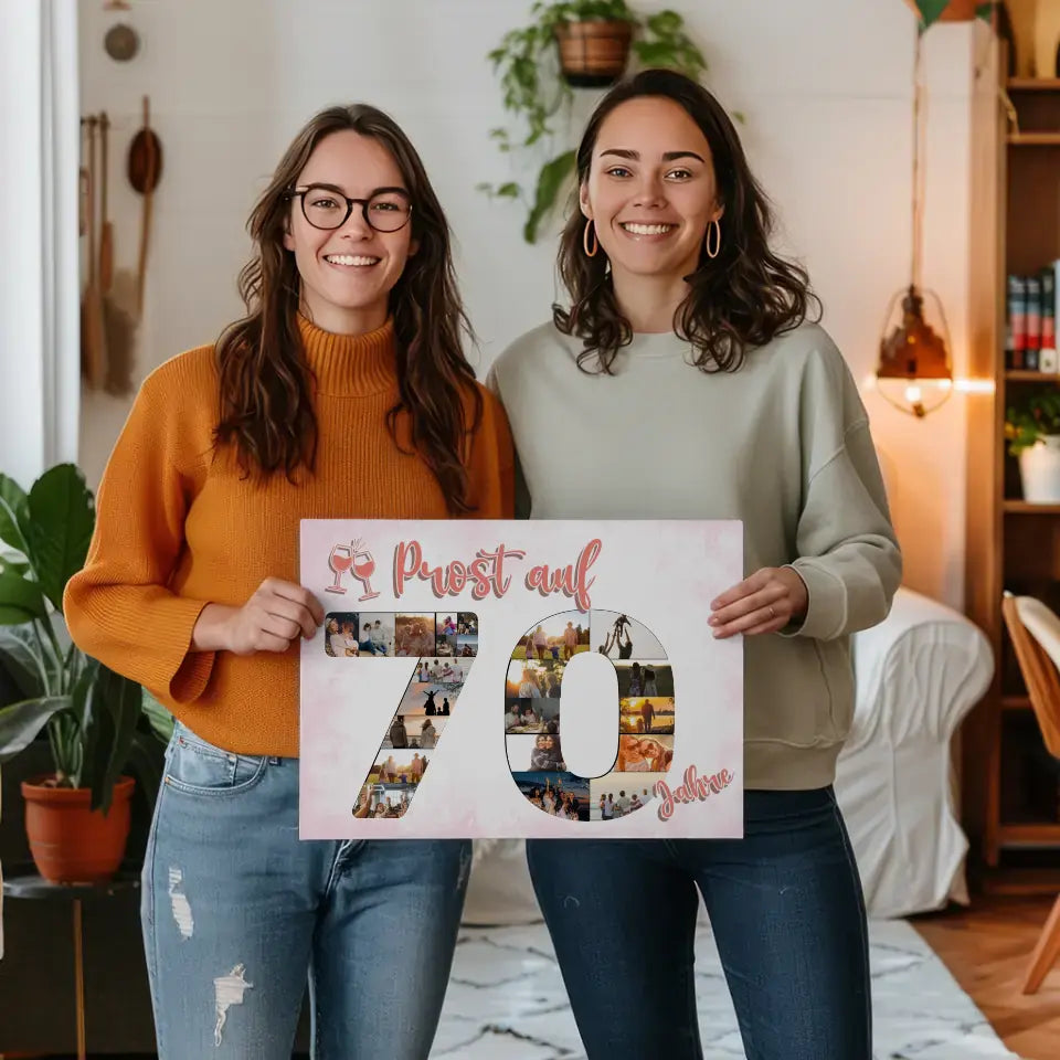 Eigenes Design Leinwand Prost Auf 70 Geburtstag Für Frauen Sekt Rosa