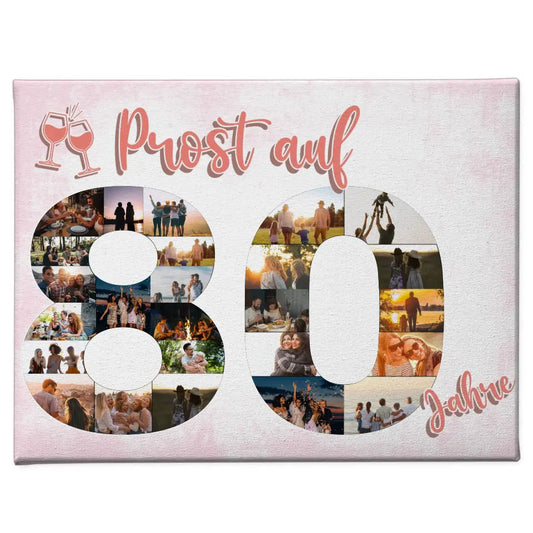 Geschenk Leinwand individuell Prost Auf 80 Geburtstag Für Frauen Sekt 1