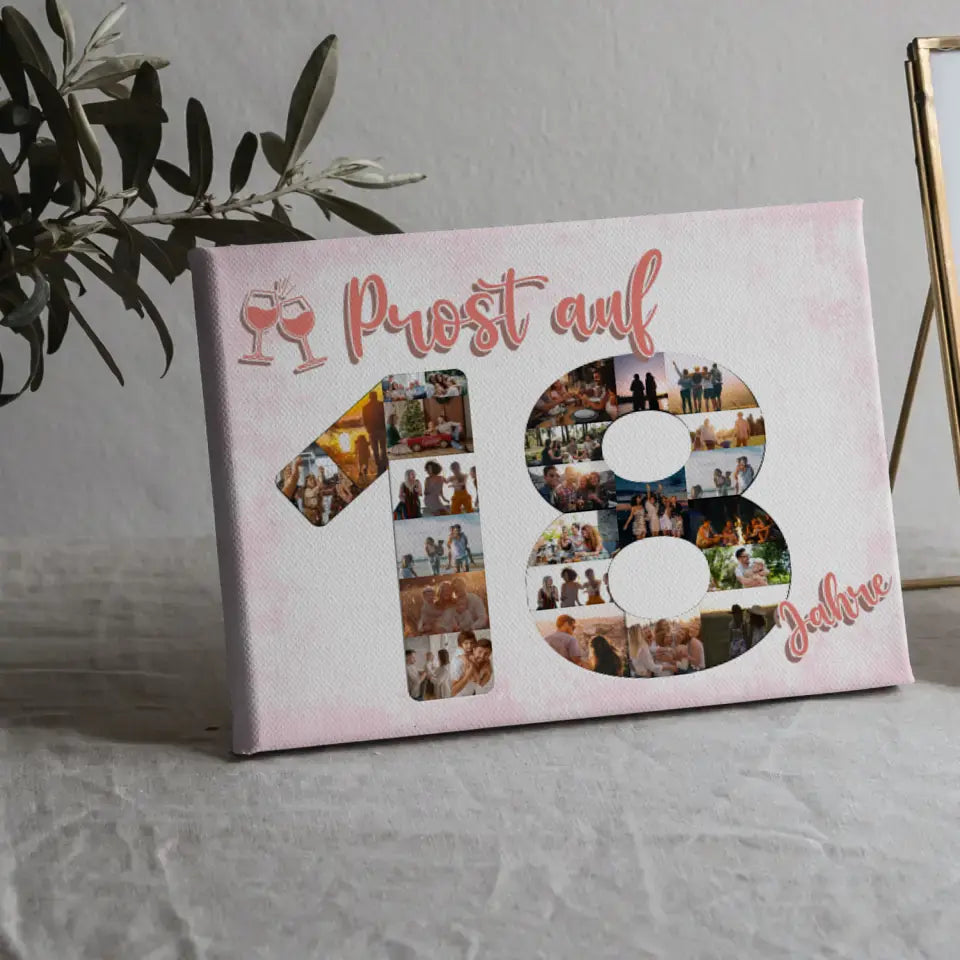 Leinwand personalisiert Prost Auf 18 Geburtstag Für Frauen Sekt Rosa 5