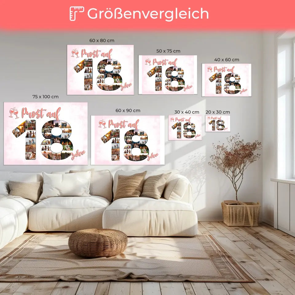Leinwand personalisiert Prost Auf 18 Geburtstag Für Frauen Sekt Rosa 6