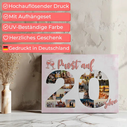 Personalisierte Leinwand Prost Auf 20 Geburtstag Für Frauen Sekt Rosa