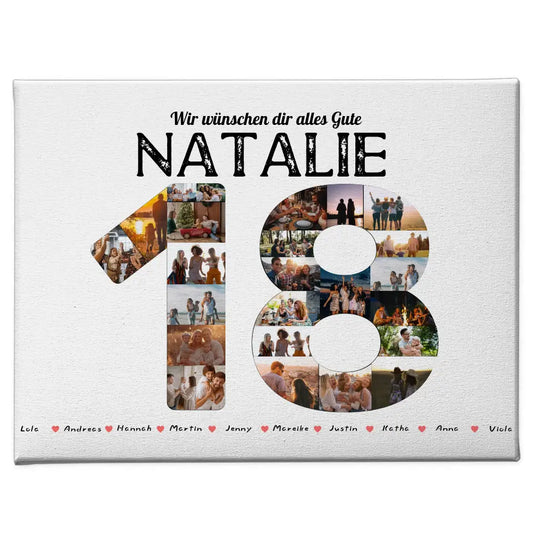 Eigenes Design Leinwand 18 Geburstag mit Name & Fotos in Zahlen 1