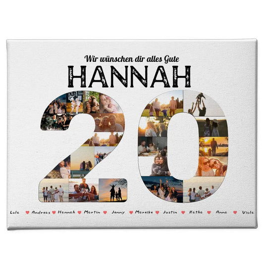 Geschenk Leinwand individuell 20 Geburstag mit Name & Fotos in Zahlen 1