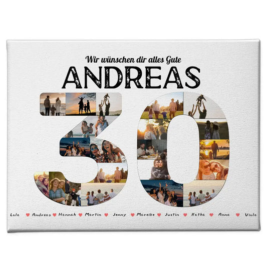 Leinwand als Geschenkidee 30 Geburstag mit Name & Fotos in Zahlen 1