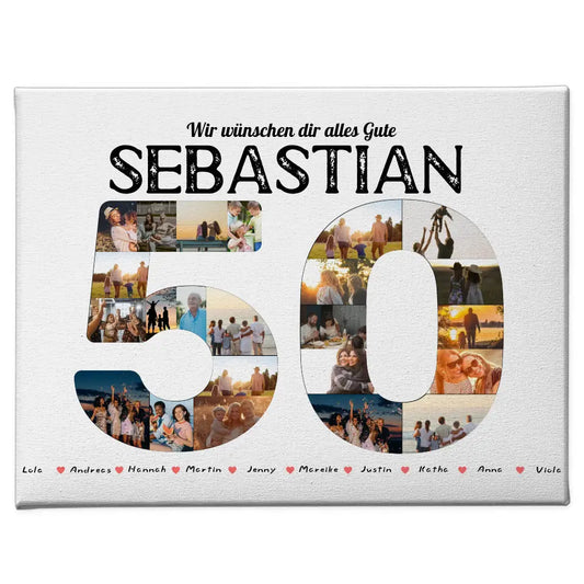 Geschenk Leinwand personalisiert 50 Geburstag mit Name & Fotos in Zahlen 1