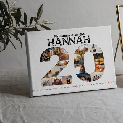 Geschenk Leinwand individuell 20 Geburstag mit Name & Fotos in Zahlen