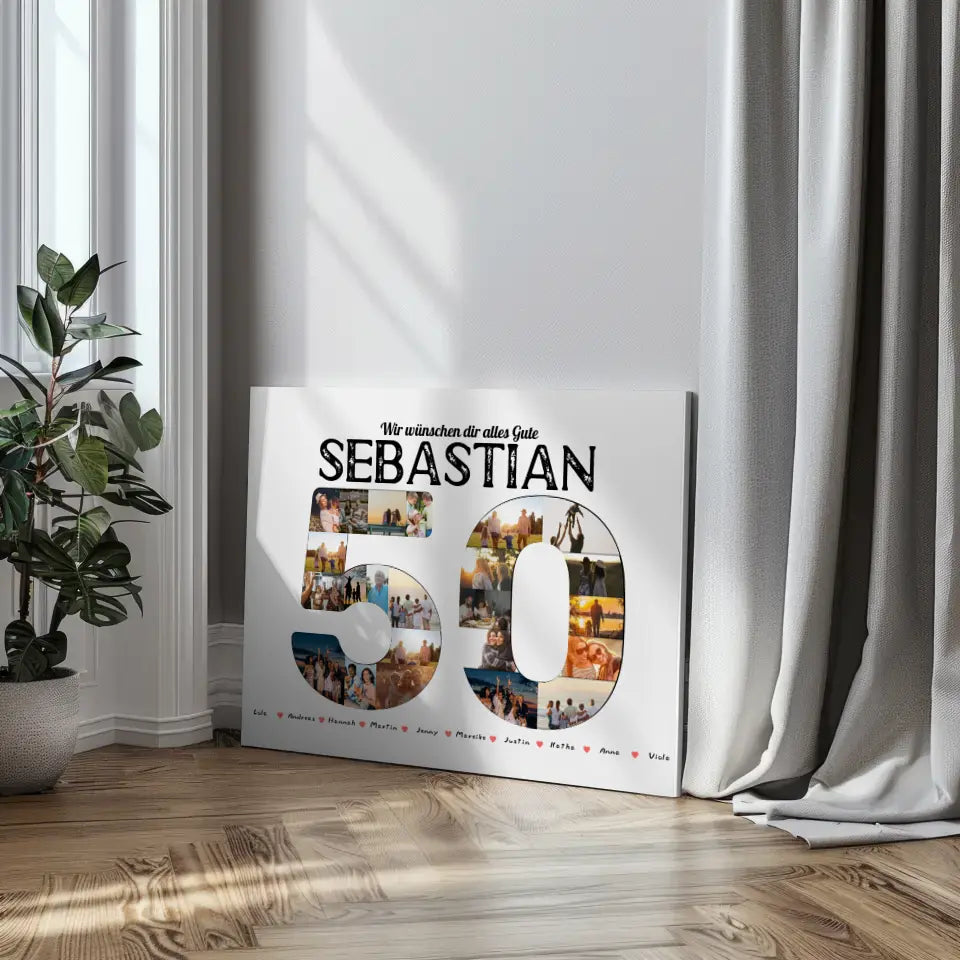 Geschenk Leinwand personalisiert 50 Geburstag mit Name & Fotos in Zahlen 3