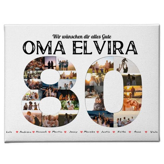 Personalisierte Leinwand 80 Geburstag mit Name & Fotos in Zahlen 1