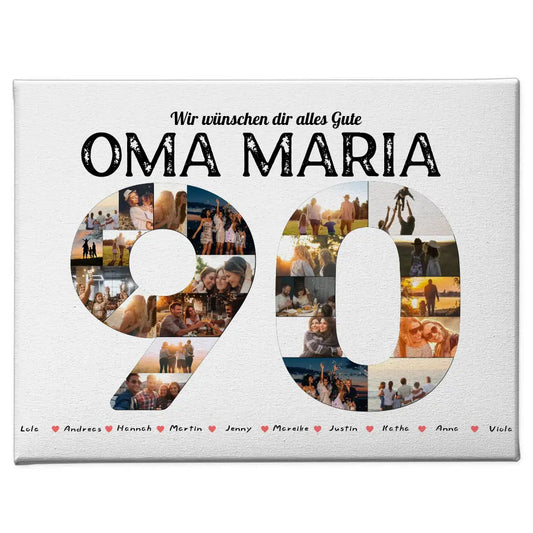 Geburtstags Leinwand personalisiert 90 Geburstag mit Name & Fotos in Zahlen 1