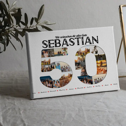 Geschenk Leinwand personalisiert 50 Geburstag mit Name & Fotos in Zahlen 5
