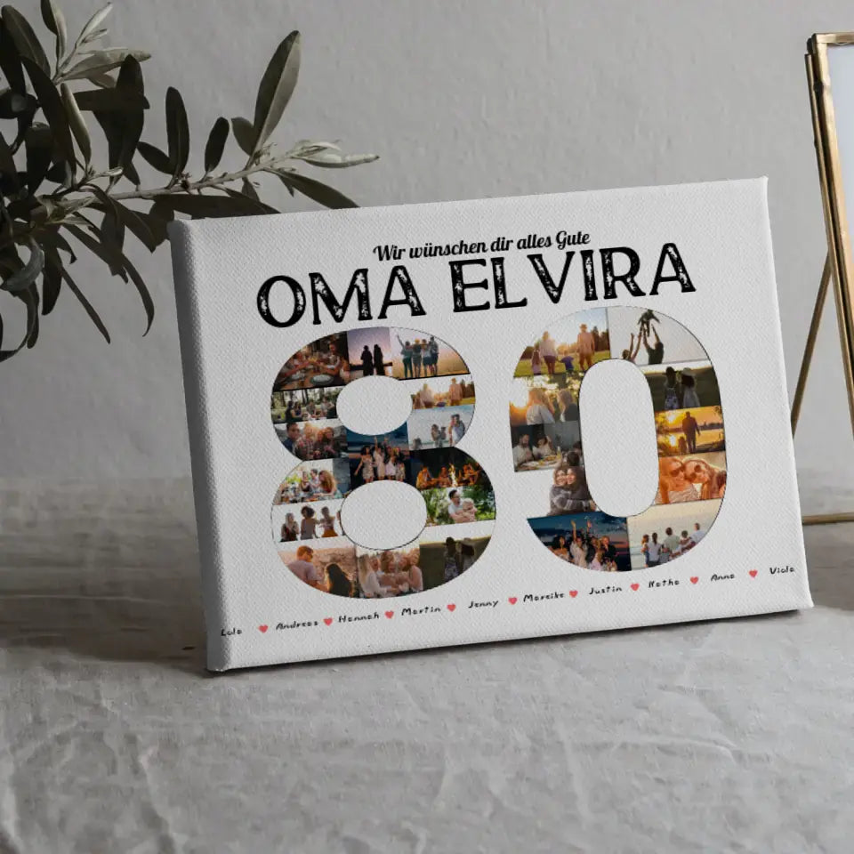 Personalisierte Leinwand 80 Geburstag mit Name & Fotos in Zahlen 5