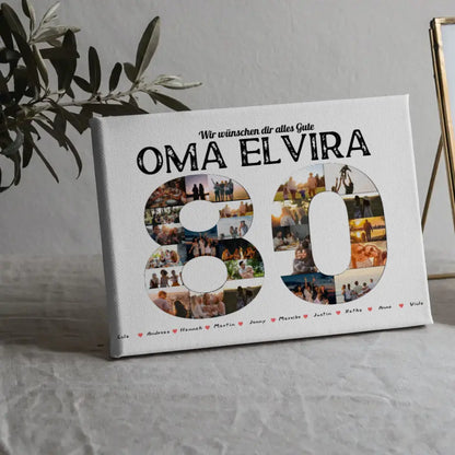 Personalisierte Leinwand 80 Geburstag mit Name & Fotos in Zahlen 5