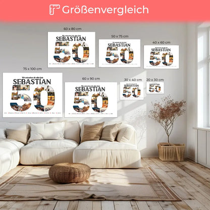 Geschenk Leinwand personalisiert 50 Geburstag mit Name & Fotos in Zahlen 6