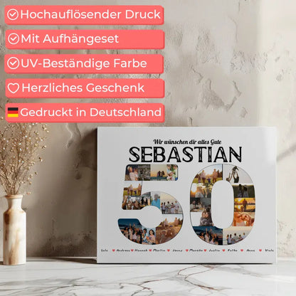 Geschenk Leinwand personalisiert 50 Geburstag mit Name & Fotos in Zahlen 7