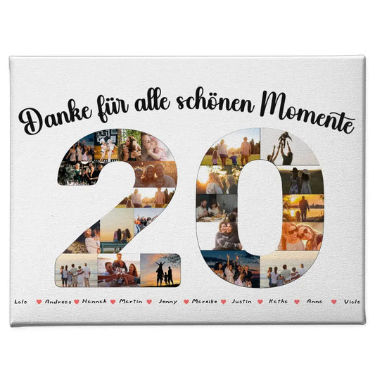 Personalisierte Leinwand 20 Geburtstag Danke für Momente mit Fotos 1
