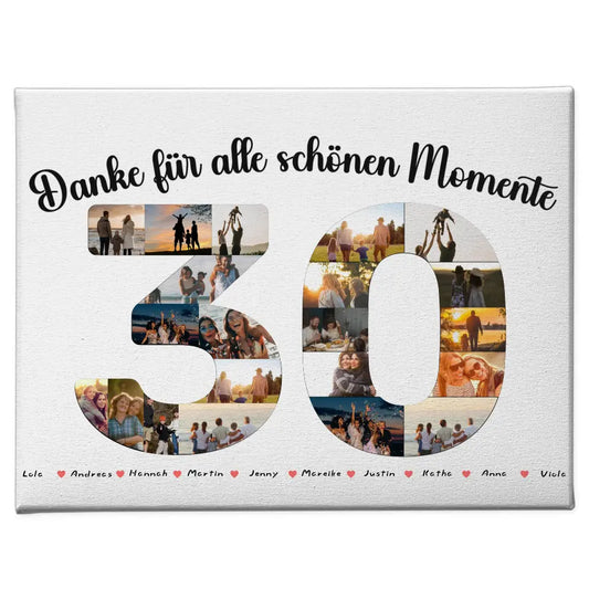 Geburtstags Leinwand personalisiert 30 Geburtstag Danke für Momente mit Fotos 1