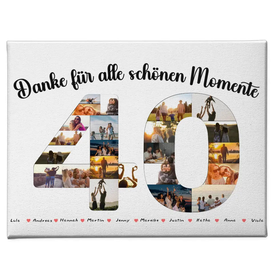 Individuelles Leinwand 40 Geburtstag Danke für Momente mit Fotos