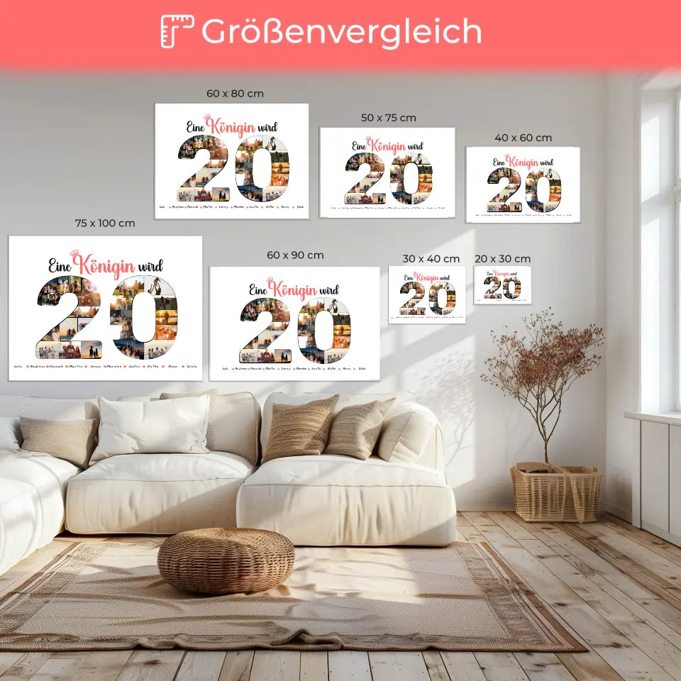 Leinwand Geschenk personalisiert Königin wird 20 Geburtstag mit Fotos