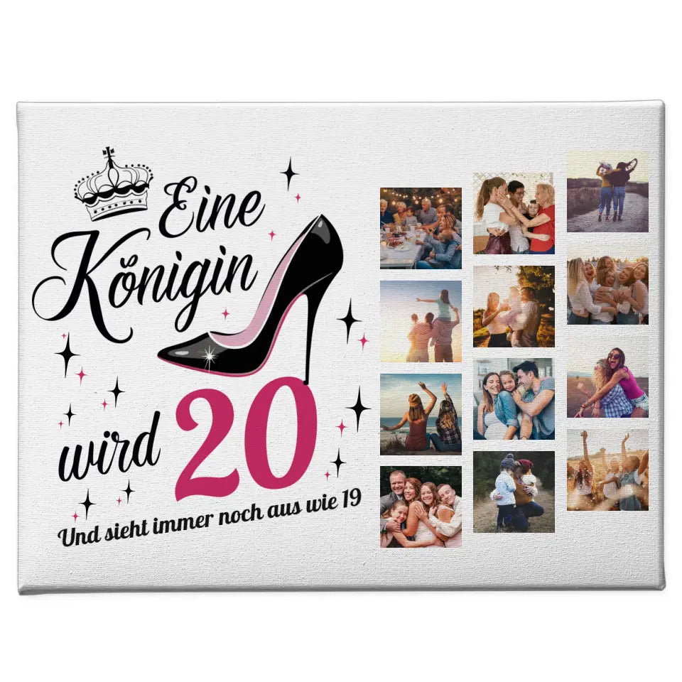 Geschenk Leinwand personalisiert Eine Königin wird 20 Geburtstag mit 12 Fotos