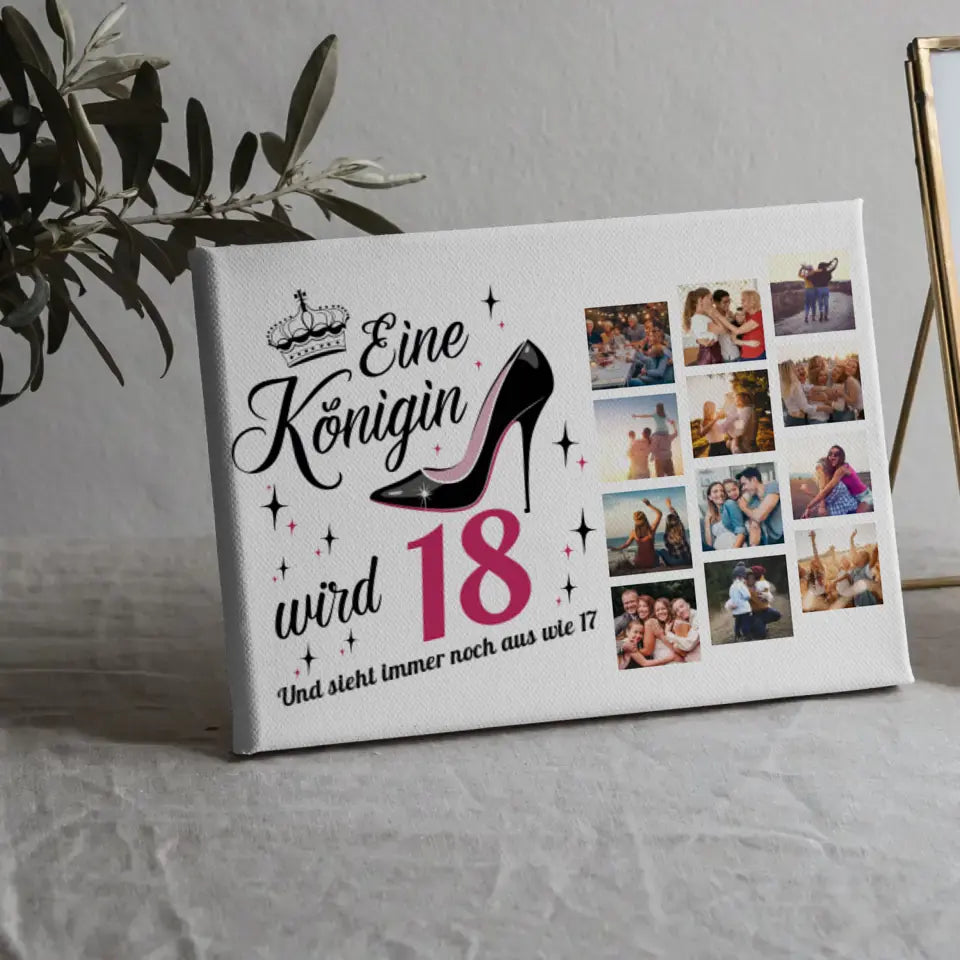 Leinwand Geschenk Eine Königin wird 18 Geburtstag mit 12 Fotos