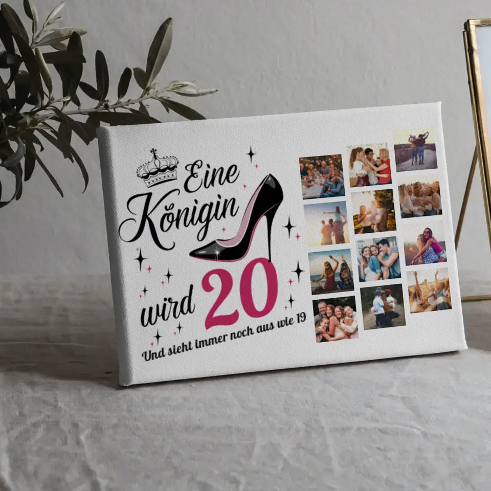 Geschenk Leinwand personalisiert Eine Königin wird 20 Geburtstag mit 12 Fotos