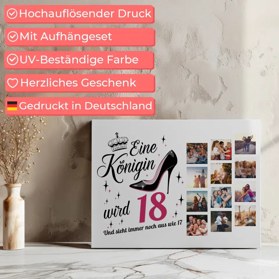 Leinwand Geschenk Eine Königin wird 18 Geburtstag mit 12 Fotos