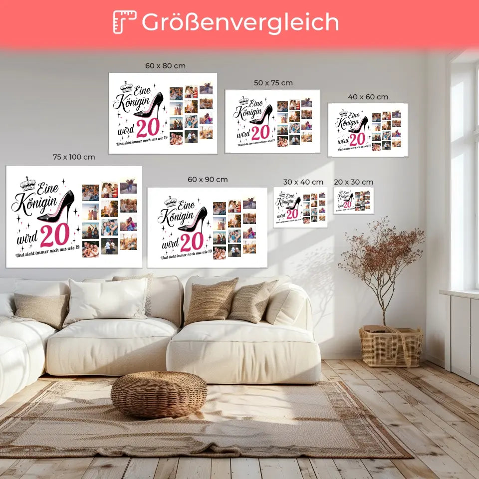 Geschenk Leinwand personalisiert Eine Königin wird 20 Geburtstag mit 12 Fotos