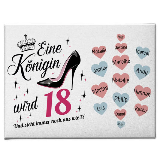 Eigenes Design Leinwand Königin wird 18 Geburtstag mit 19 Namen 1