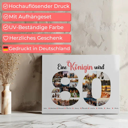 Geschenk Leinwand personalisiert Königin wird 80 Geburtstag mit Fotos