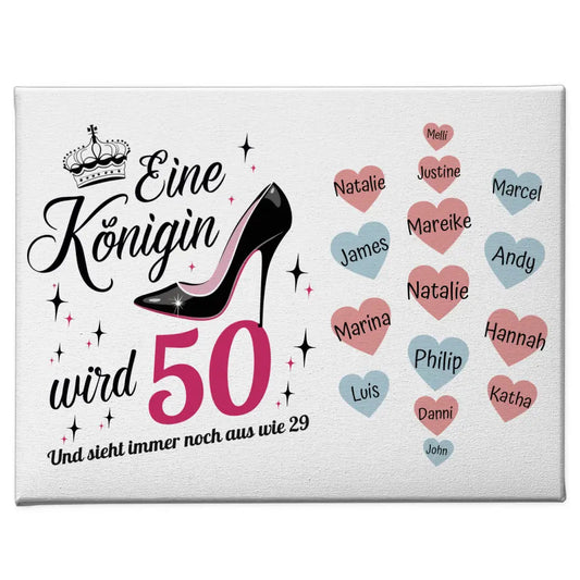 Geschenk Leinwand personalisiert Königin wird 50 Geburtstag mit 19 Namen 1